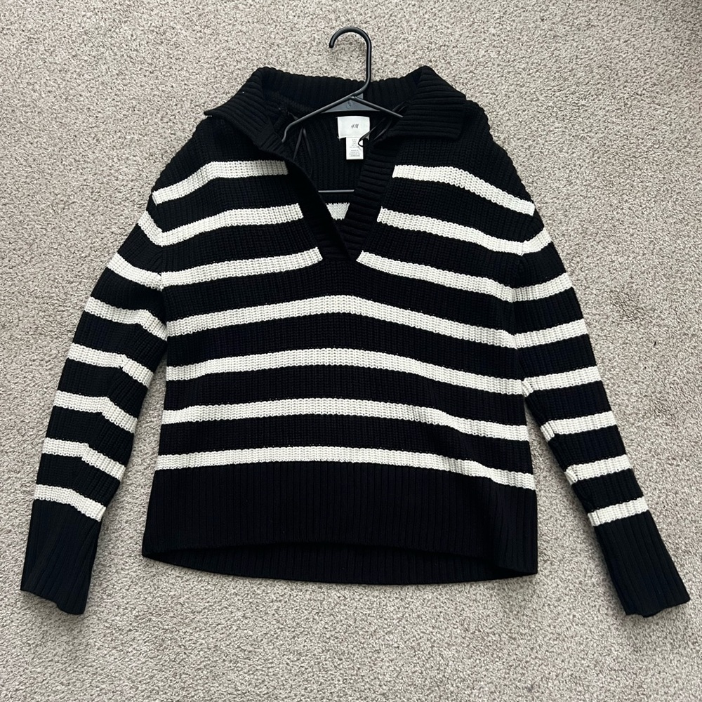 Black and white striped knit sweater